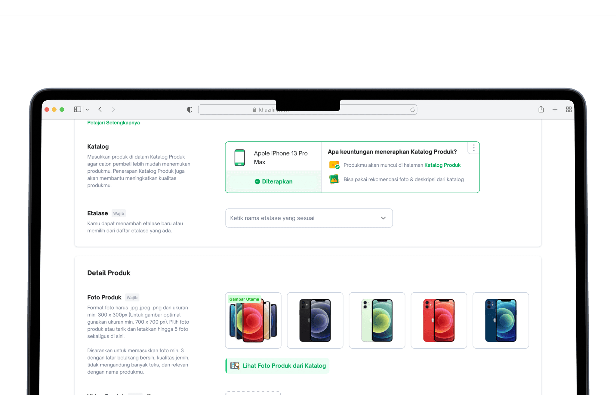 Catalog feature on the Tokopedia add-product page