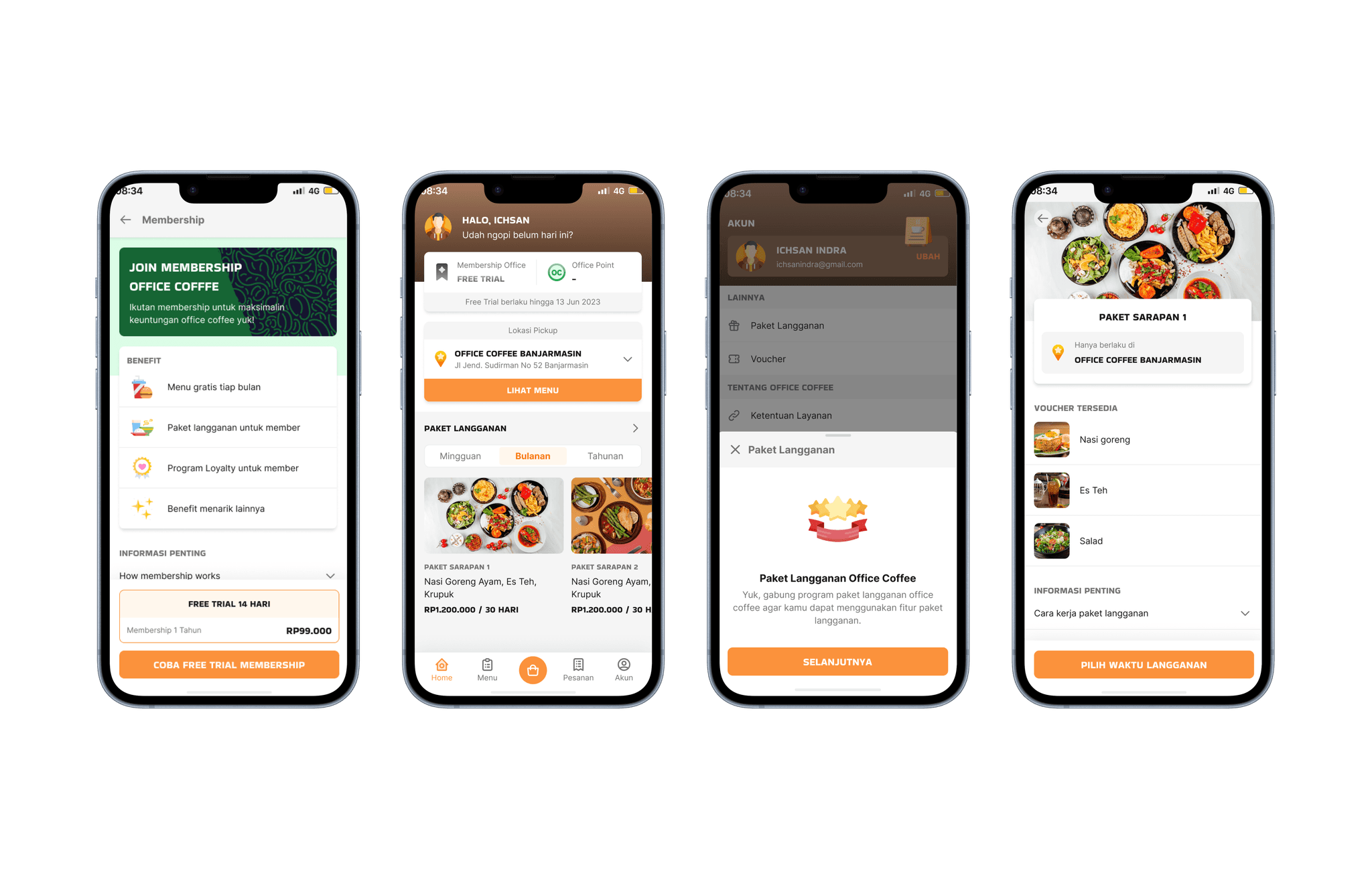 Membership and subscription package screens